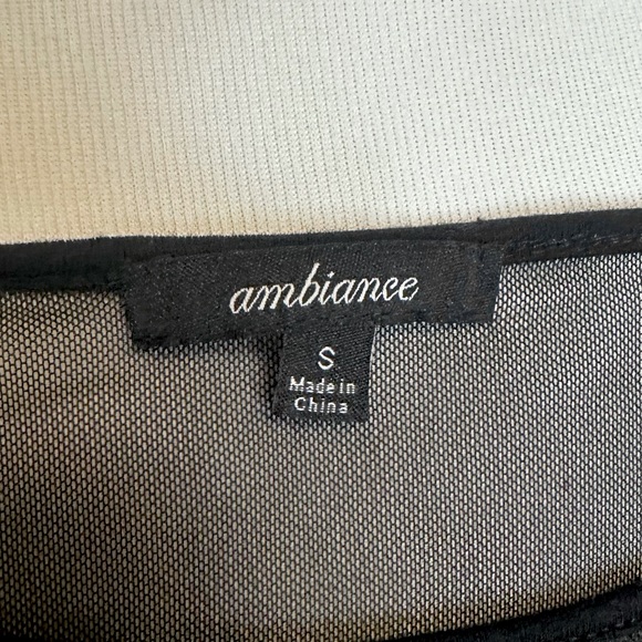 Ambiance Black Contrasting Sheer/Mesh Sleeve Bodysuit (size S) - Picture 3 of 3